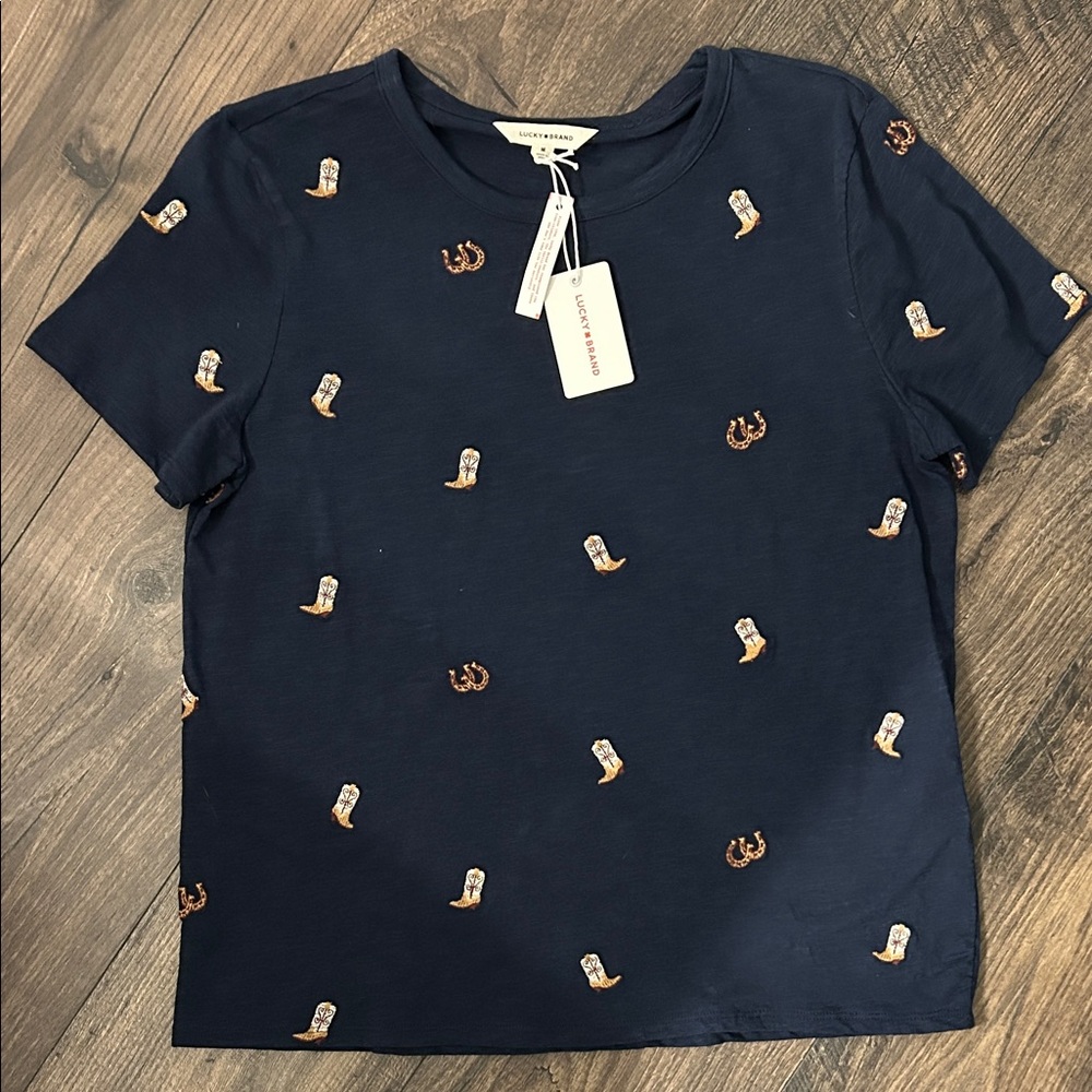 NWT! Lucky Brand Cowgirl Embroidery Tee